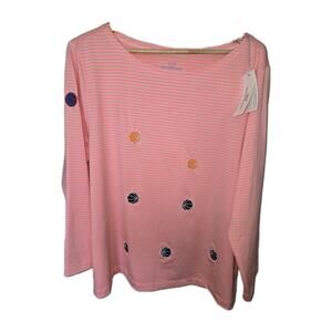 Vineyard Vines Women's 2X Plus Sankaty Striped Boatneck Top Basketballs Long Slv